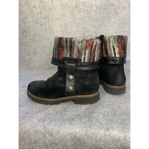 Remonte Rieker Women's Black Suede Red Wool Fold Over Shearling Boots Size EU 37